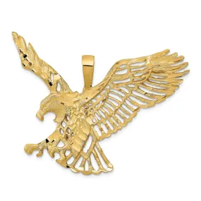 14k Yellow Gold Open Back Textured Polished Finish Large Size Eagle Mens Charm Pendant