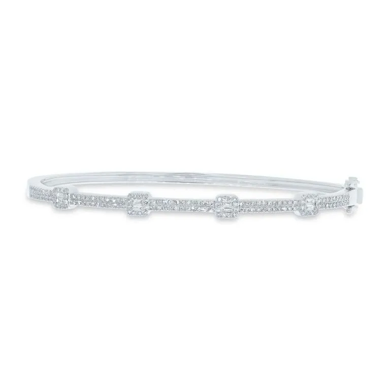 14K Yellow Gold Round and Baguette Diamond Bangle