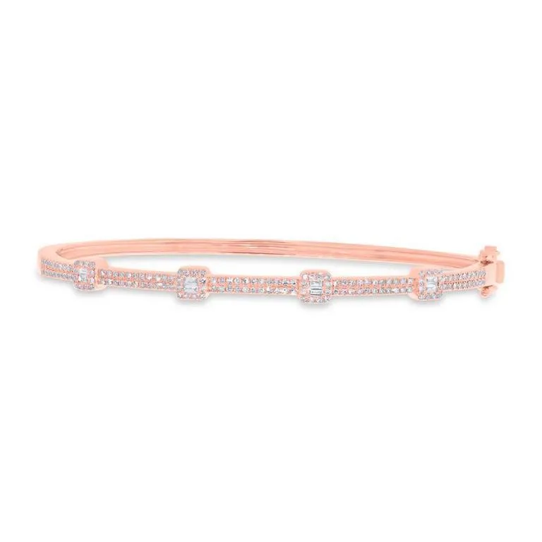 14K Yellow Gold Round and Baguette Diamond Bangle
