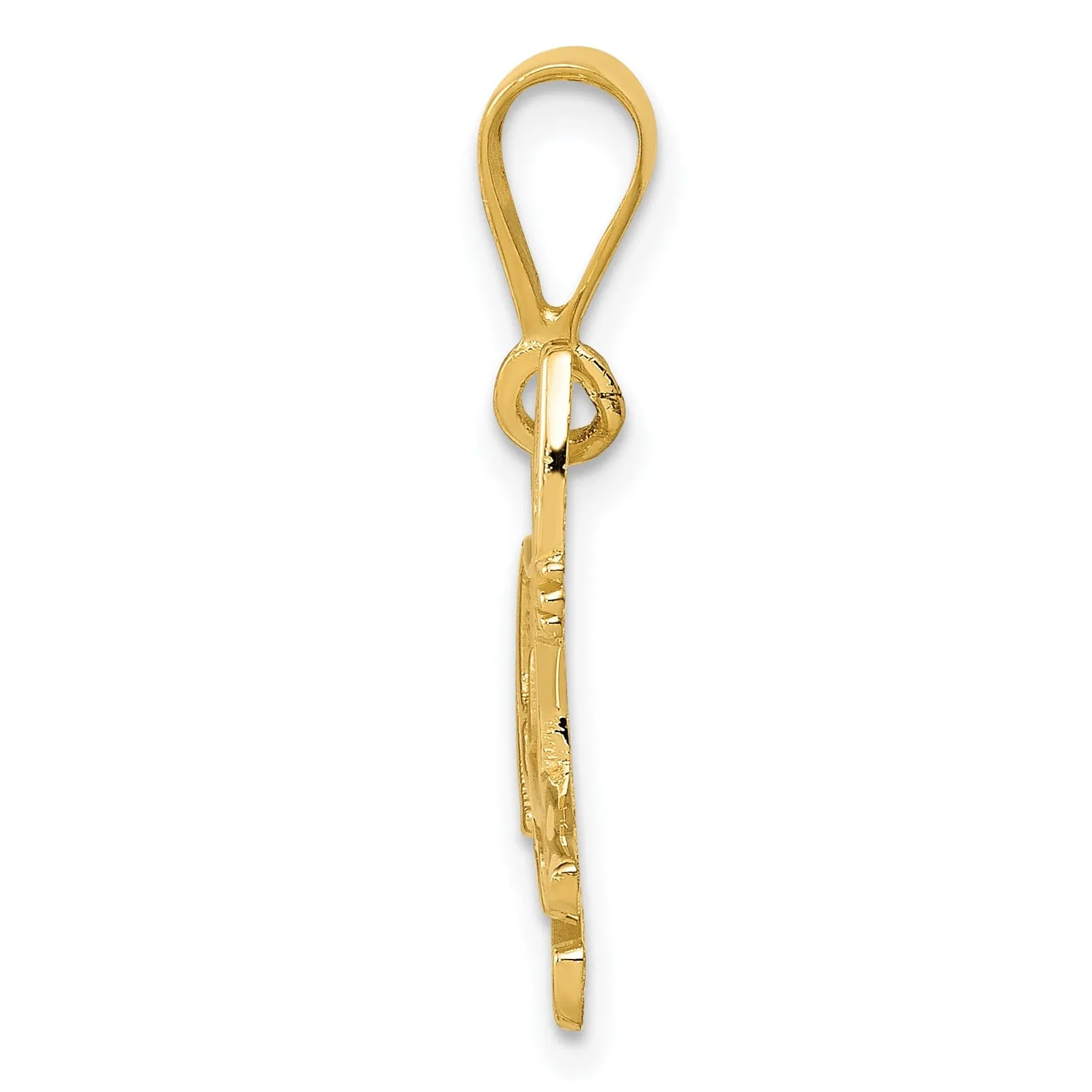 14k Yellow Gold Textured Polished Finish Pit Bull Dog Charm Pendant