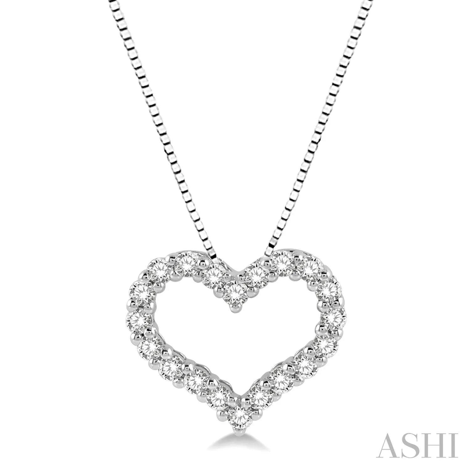 14KW Diamond Heart Pendant w/ 0.50 ctw, 18" Box Chain