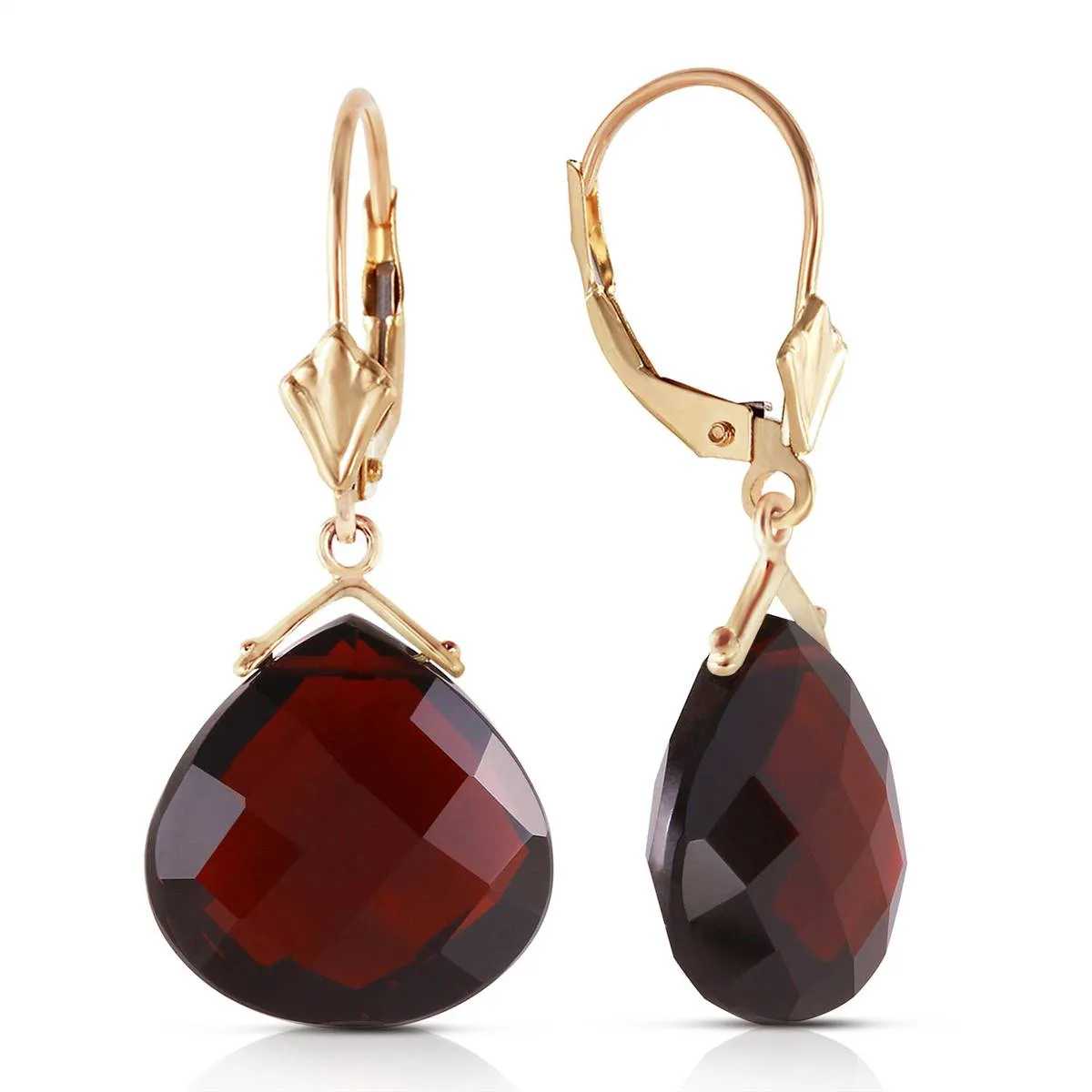 17 Carat 14K Solid Yellow Gold Leverback Earrings Checkerboard Cut Garnet