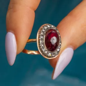 18ct Gold Garnet Cabochon Diamond Cluster Ring, 6.20ct Garnet
