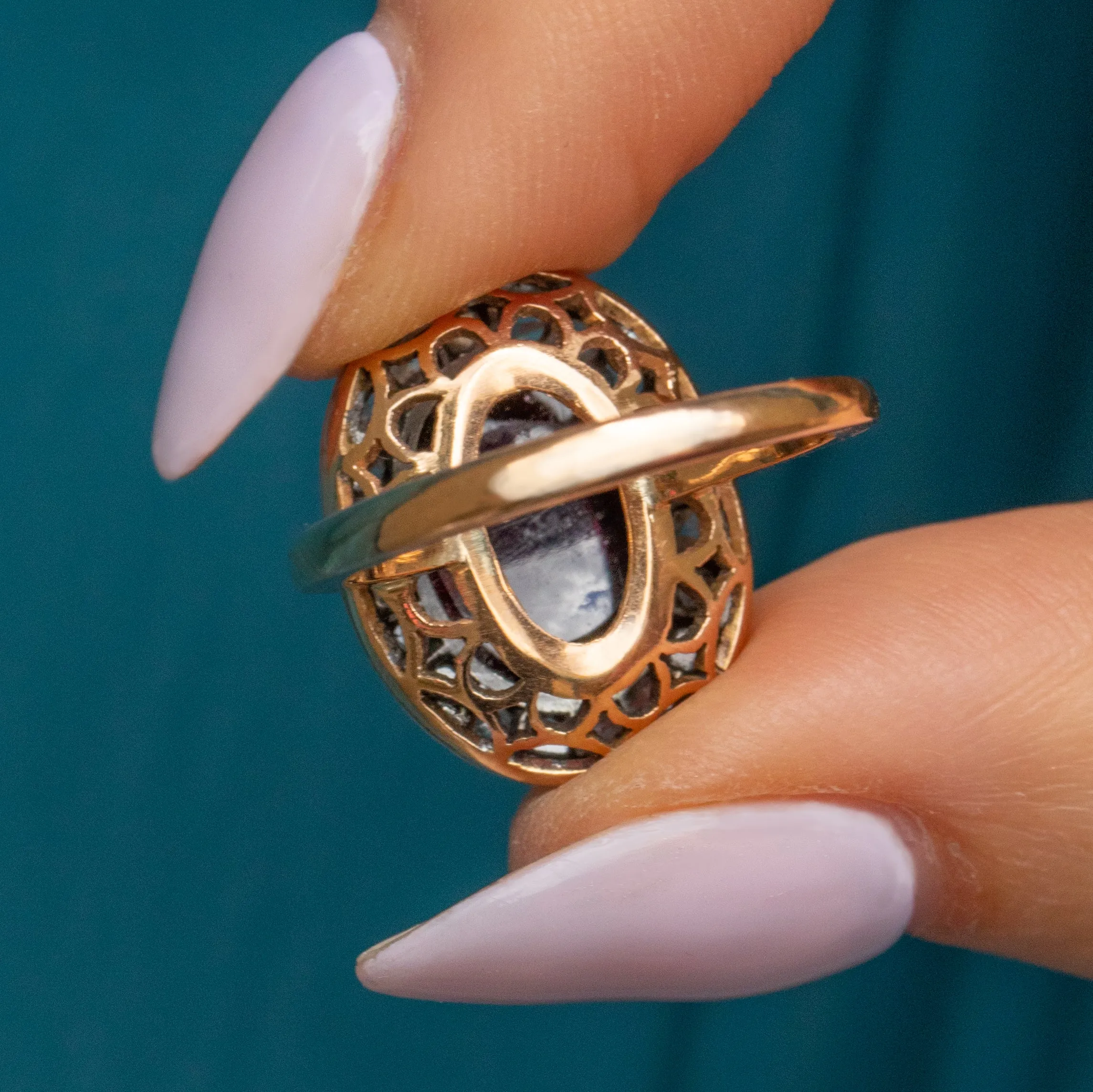18ct Gold Garnet Cabochon Diamond Cluster Ring, 6.20ct Garnet