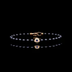 18k Gold Evil Eye Bracelet | Onyx Beaded Bracelet In Laurel Clasp