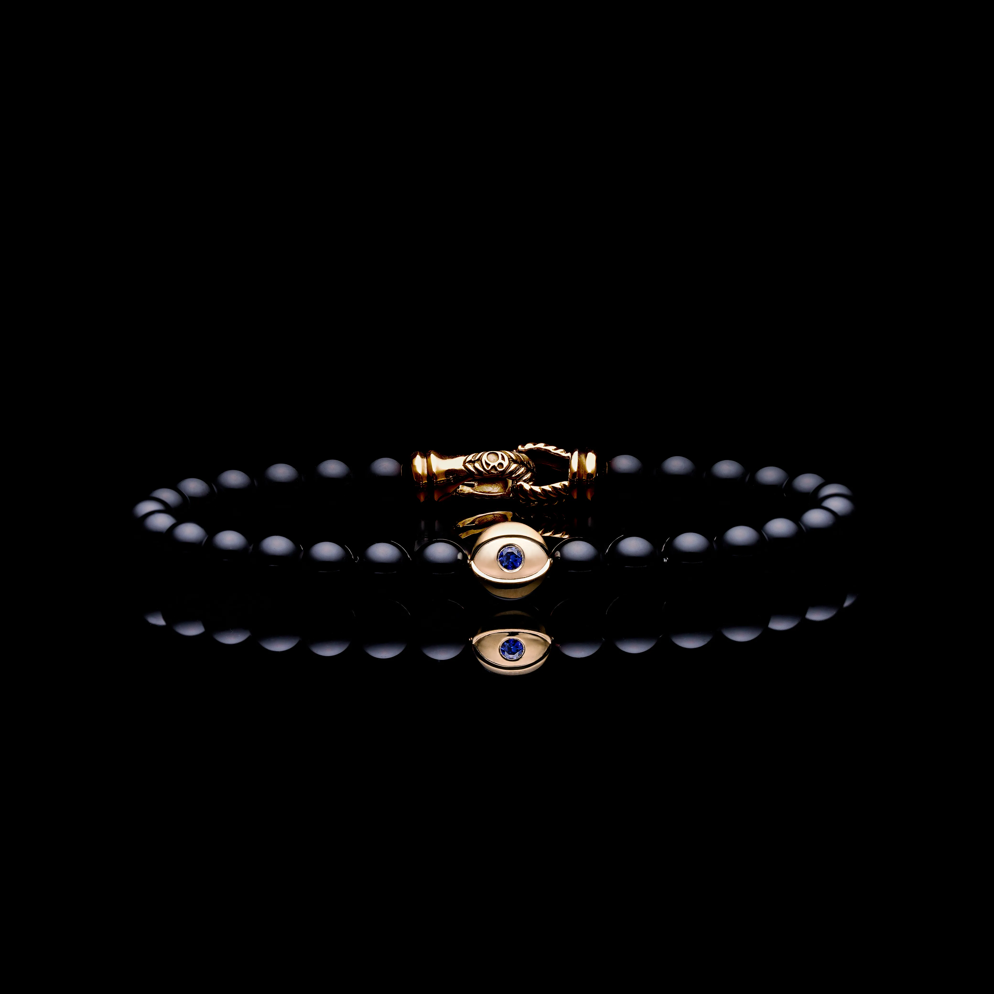 18k Gold Evil Eye Bracelet | Onyx Beaded Bracelet In Laurel Clasp