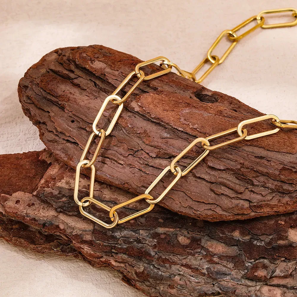18K Gold-Filled Paperclip Chain Necklace For Women