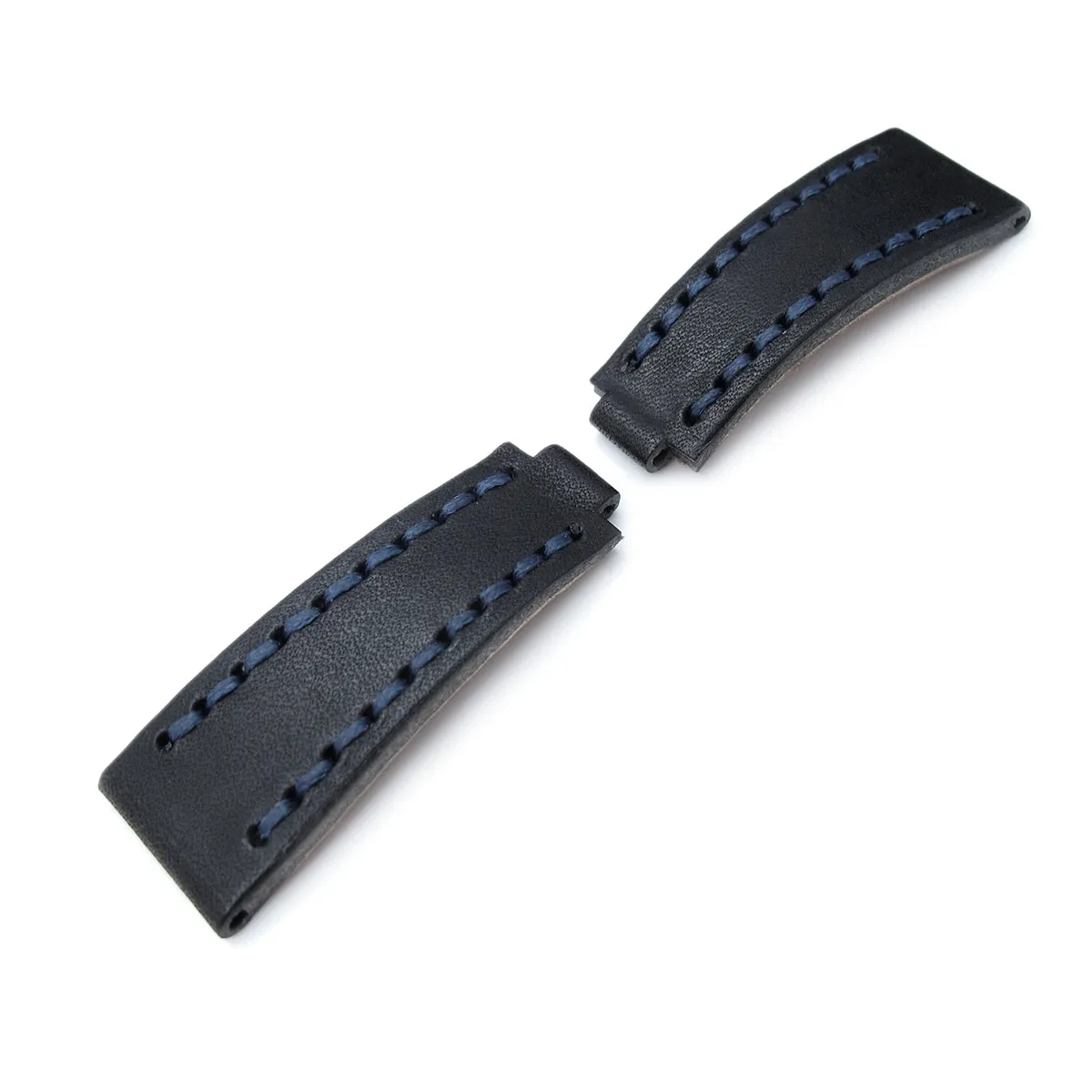 20mm MiLTAT RX Collection Watch Strap, NERO Black Genuine Calf, Navy Blue St. Tailor-made for RX SUB & EXP
