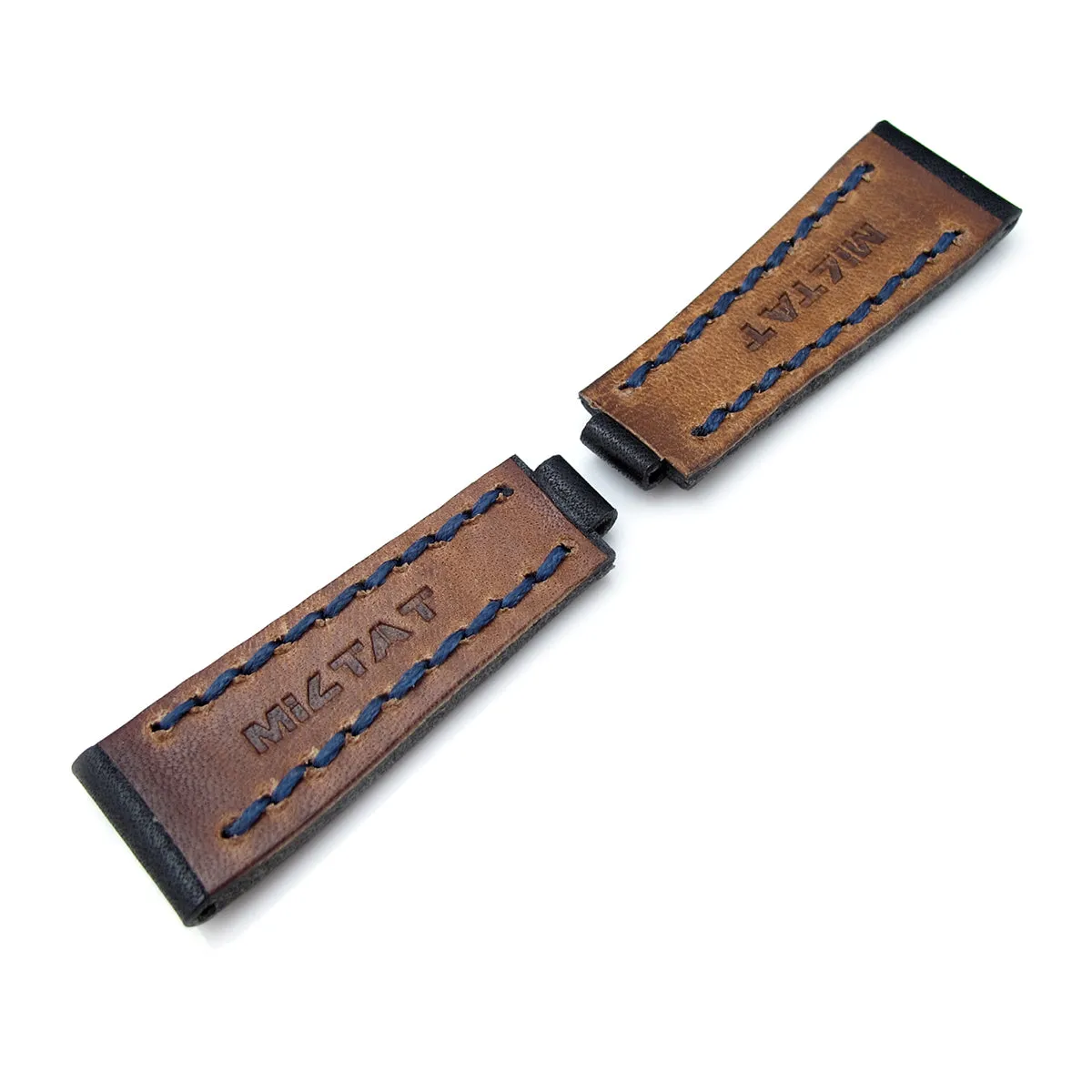 20mm MiLTAT RX Collection Watch Strap, NERO Black Genuine Calf, Navy Blue St. Tailor-made for RX SUB & EXP