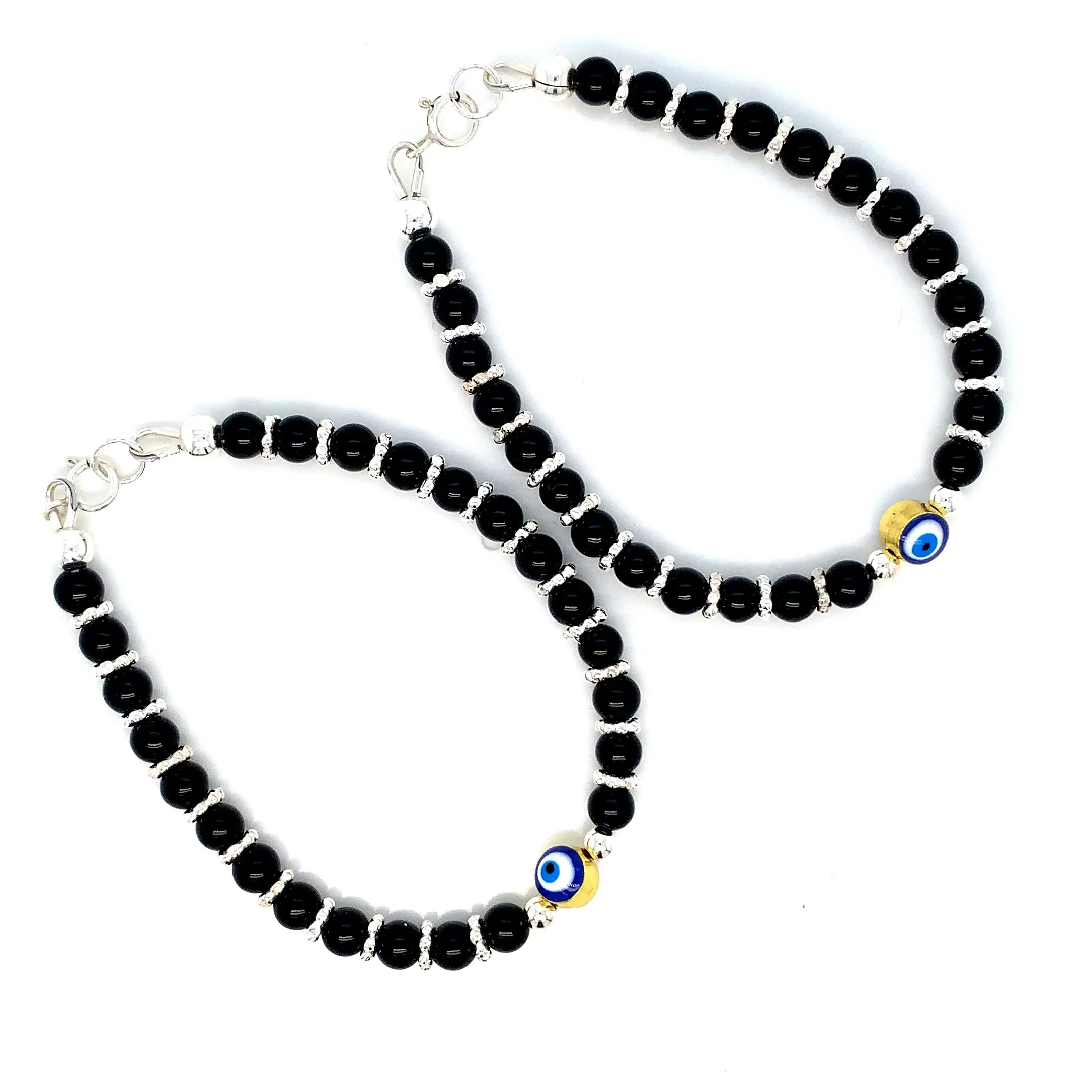 3mm 4mm Evil Eye Onyx Sterling Silver Bracelet-1pair