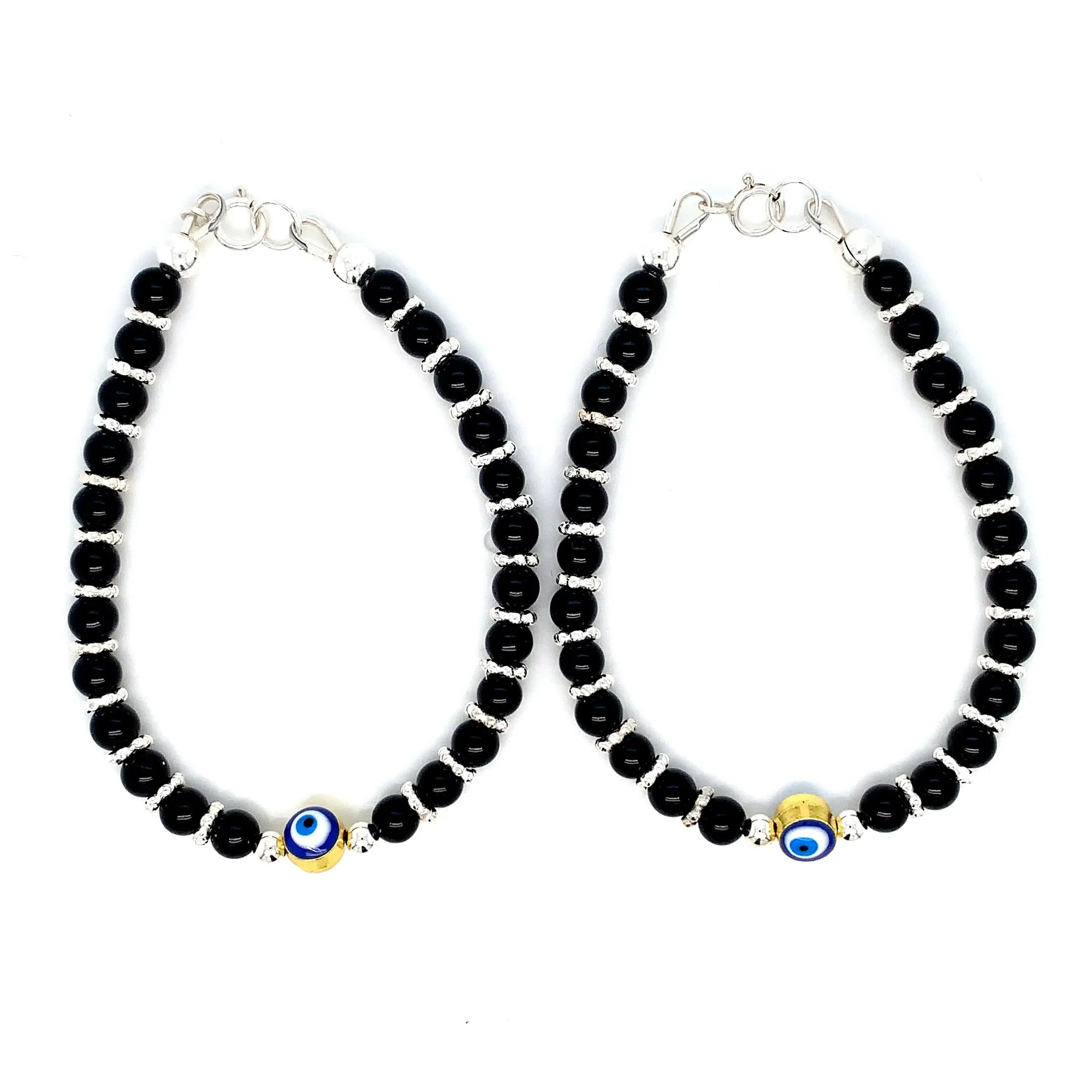 3mm 4mm Evil Eye Onyx Sterling Silver Bracelet-1pair