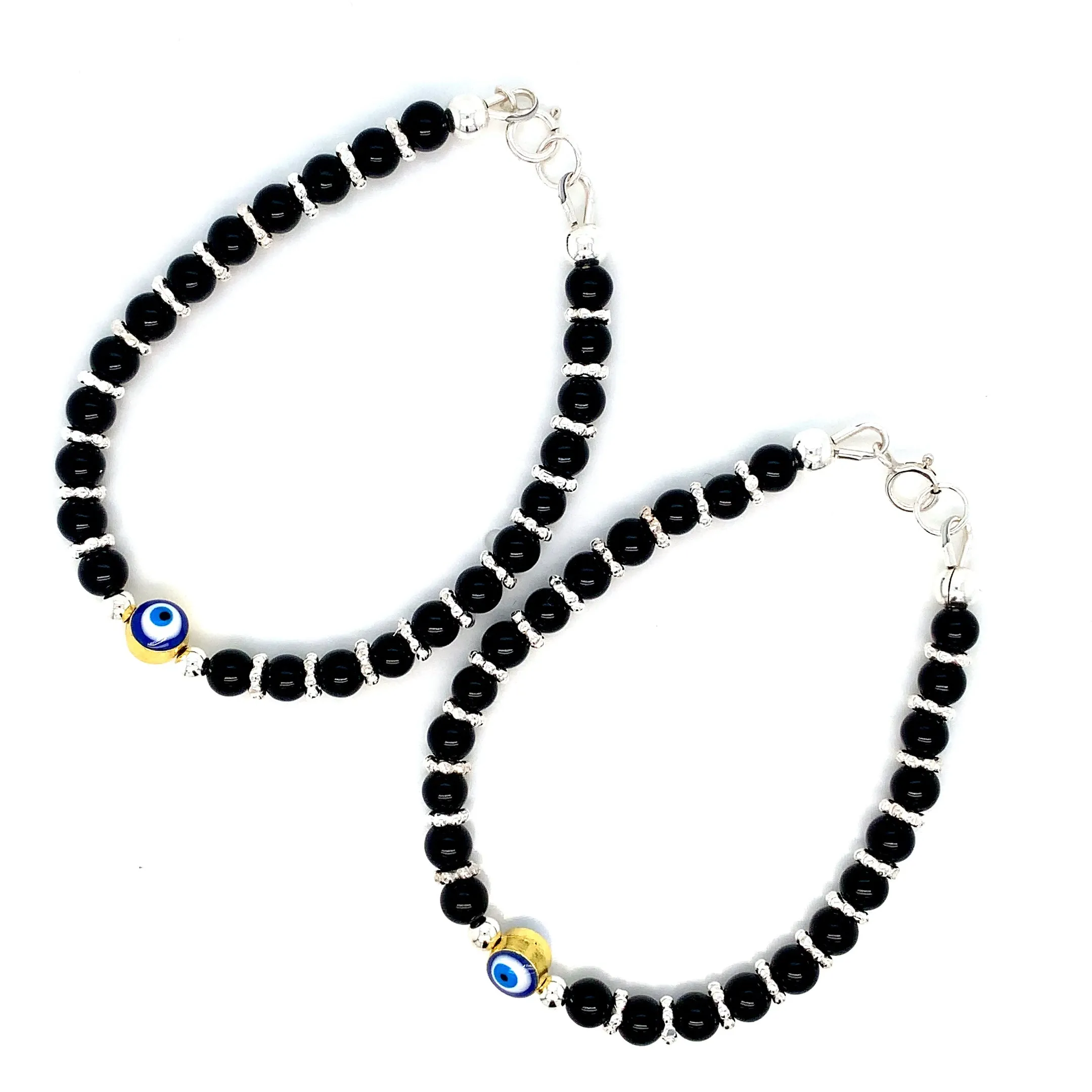 3mm 4mm Evil Eye Onyx Sterling Silver Bracelet-1pair