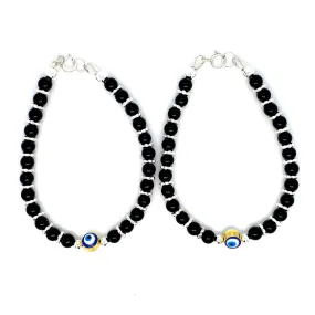 3mm 4mm Evil Eye Onyx Sterling Silver Bracelet-1pair