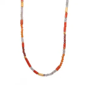 3mm Coral, Carnelian & Garnet 24K Gold Vermeil Necklace