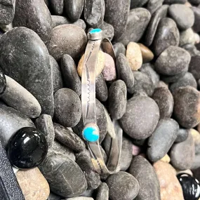 4 Turquoise Stone with Stamped Sterling Silver Bangle Genuine Bracelet