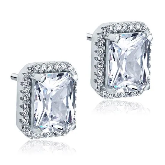 8 Carat Emerald Cut Simulated Diamond Stud 925 Sterling Silver Earrings
