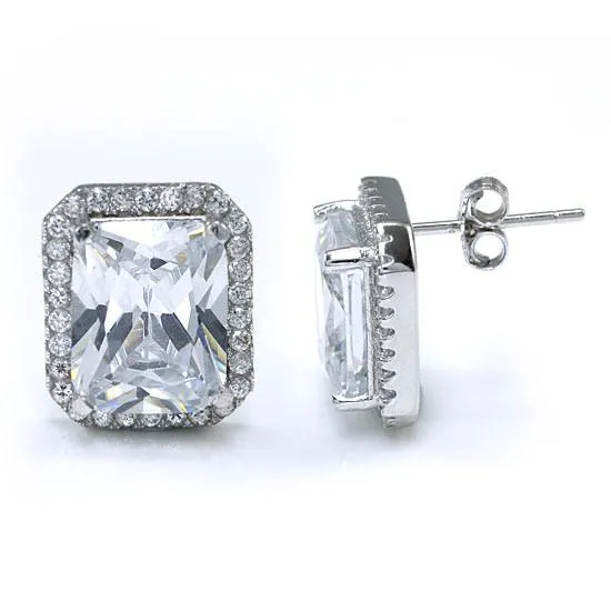8 Carat Emerald Cut Simulated Diamond Stud 925 Sterling Silver Earrings