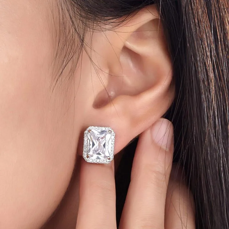 8 Carat Emerald Cut Simulated Diamond Stud 925 Sterling Silver Earrings