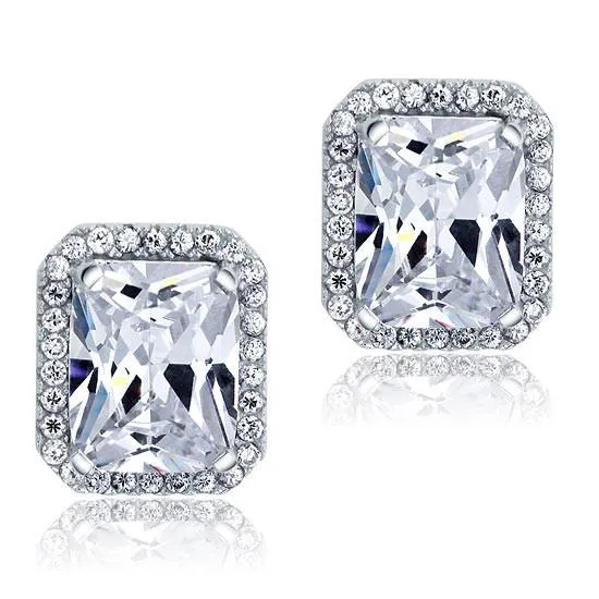 8 Carat Emerald Cut Simulated Diamond Stud 925 Sterling Silver Earrings