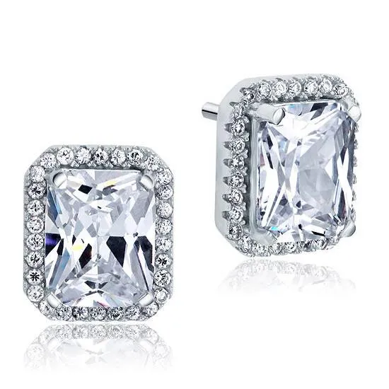 8 Carat Emerald Cut Simulated Diamond Stud 925 Sterling Silver Earrings