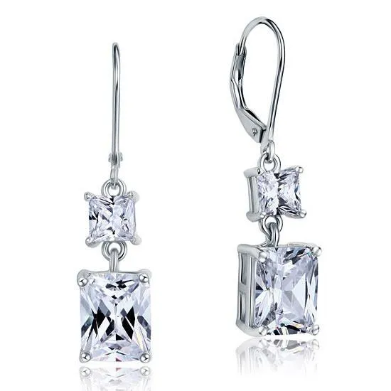 8 Carat Princess Cut Simulated Diamond Dangle Drop 925 Sterling Silver Earrings