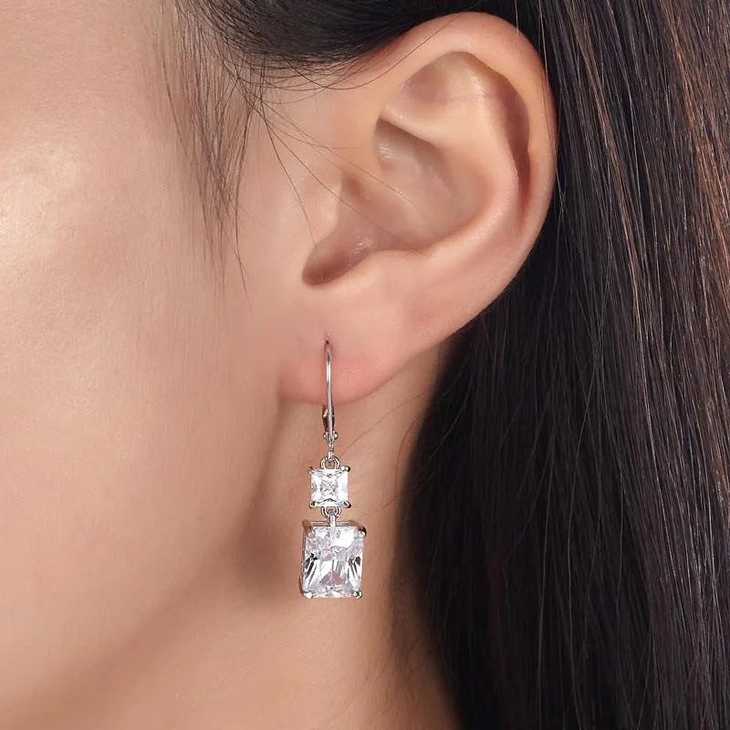 8 Carat Princess Cut Simulated Diamond Dangle Drop 925 Sterling Silver Earrings