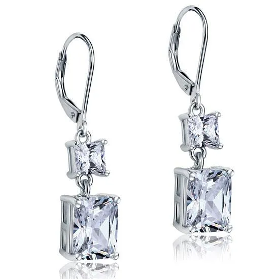 8 Carat Princess Cut Simulated Diamond Dangle Drop 925 Sterling Silver Earrings