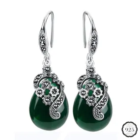 925 Silver Earrings Water Drop Shape Emerald Ruby Gemstones Jewelry Ornaments Women Earrings