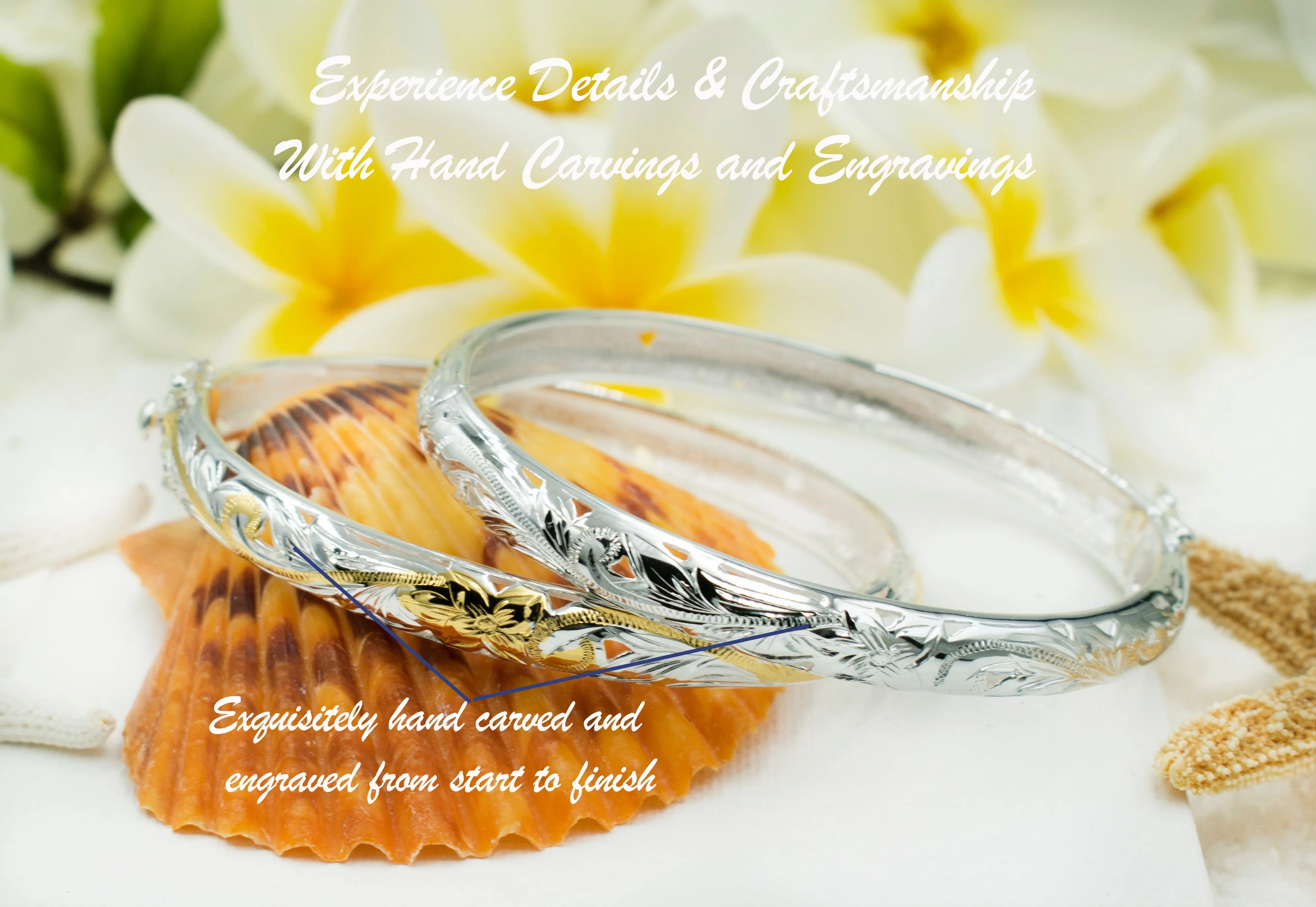 925 Sterling Silver Hawaiian Open Bangle For Women. 8mm Hinged, Cutout Plumerias & Scrolls Bracelet.  Aloha Island Jewelry Gift for Her.
