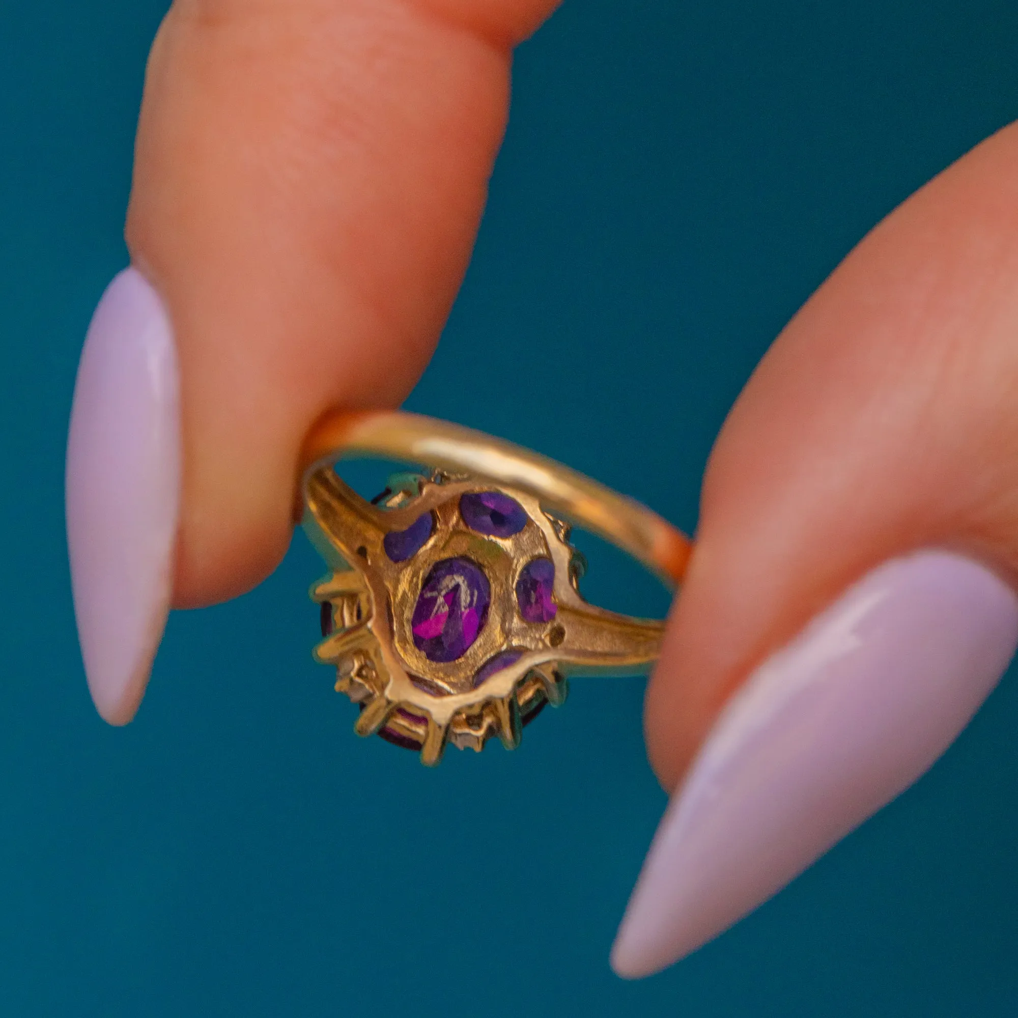 9ct Gold Garnet & Diamond Flower Cluster Ring