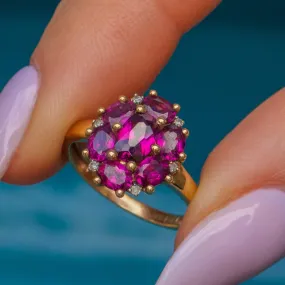 9ct Gold Garnet & Diamond Flower Cluster Ring