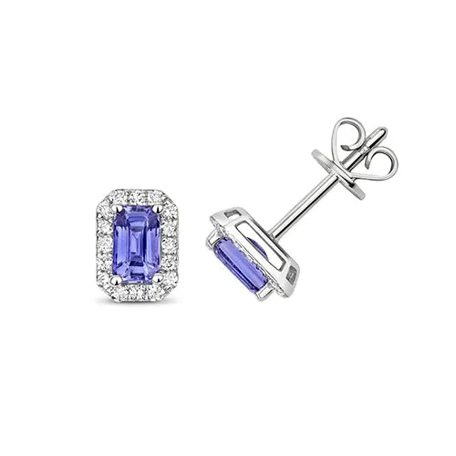 9ct White Gold Diamond and Tanzanite Stud Earrings