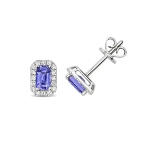 9ct White Gold Diamond and Tanzanite Stud Earrings