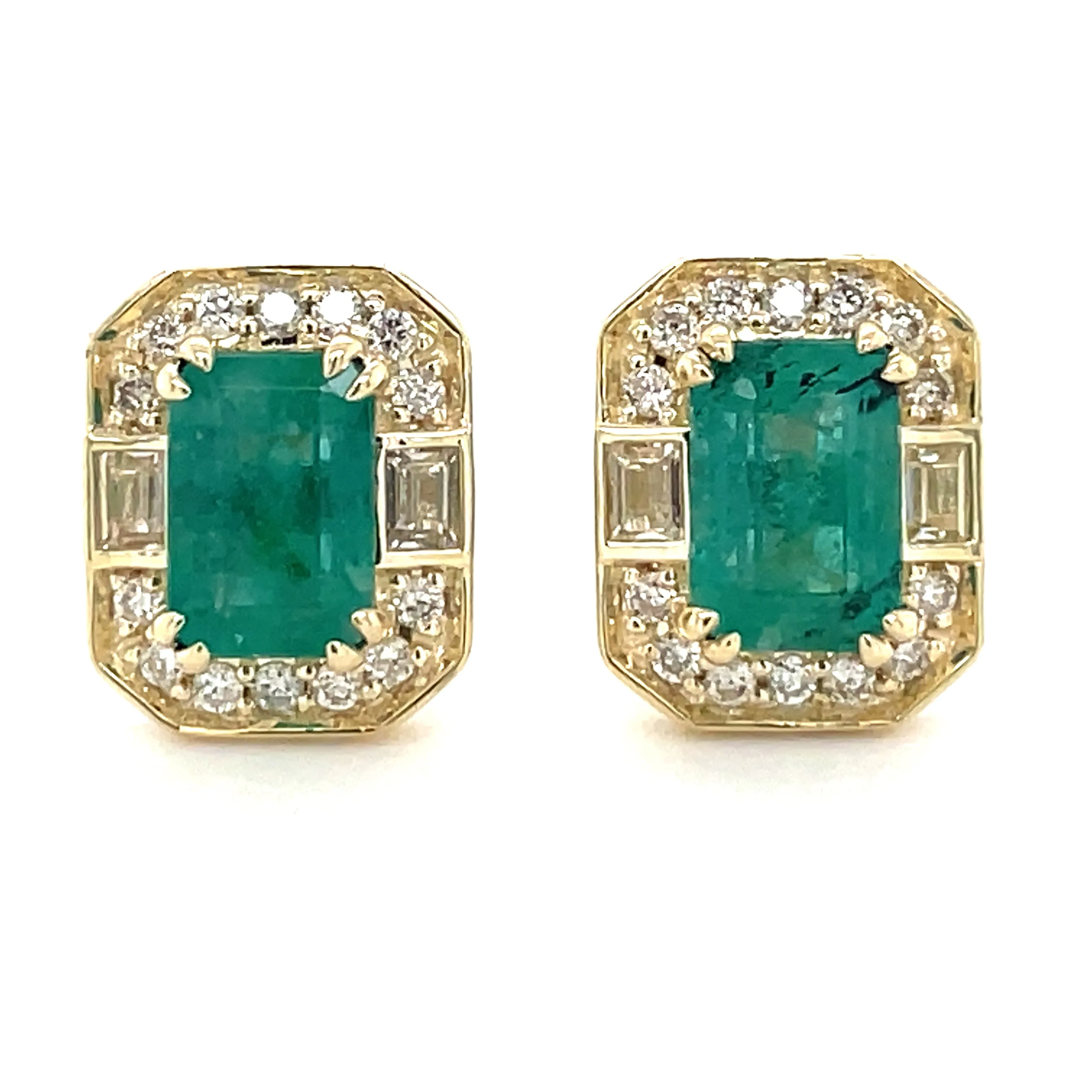 9ct Yellow Gold Earth Grown 1.20ct Emerald And Diamond Earrings