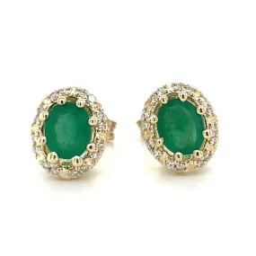 9ct Yellow Gold Emerald & Diamond Halo Gold Earrings