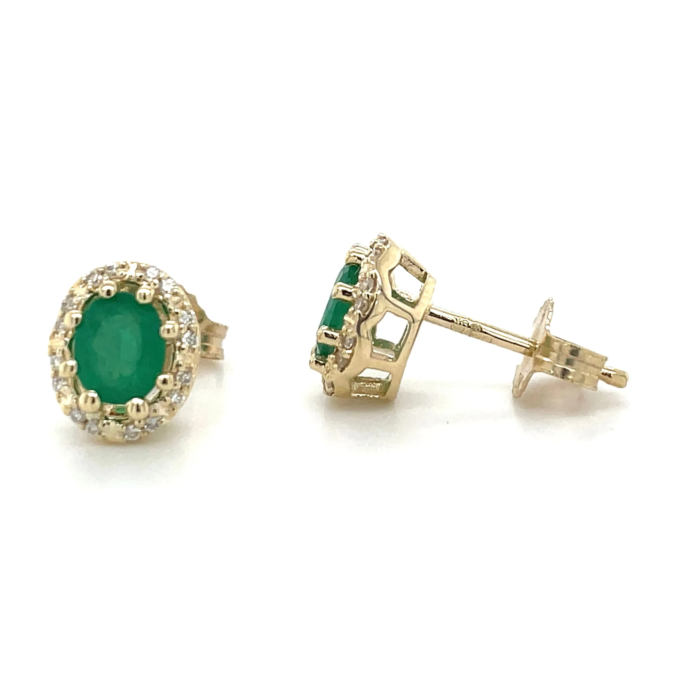 9ct Yellow Gold Emerald & Diamond Halo Gold Earrings