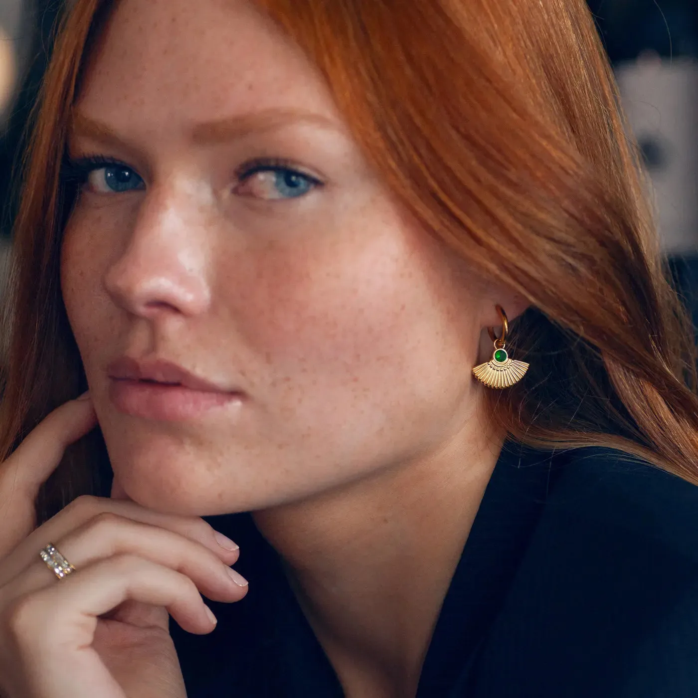 Adira - Green Fan Hoop Earrings Stainless Steel