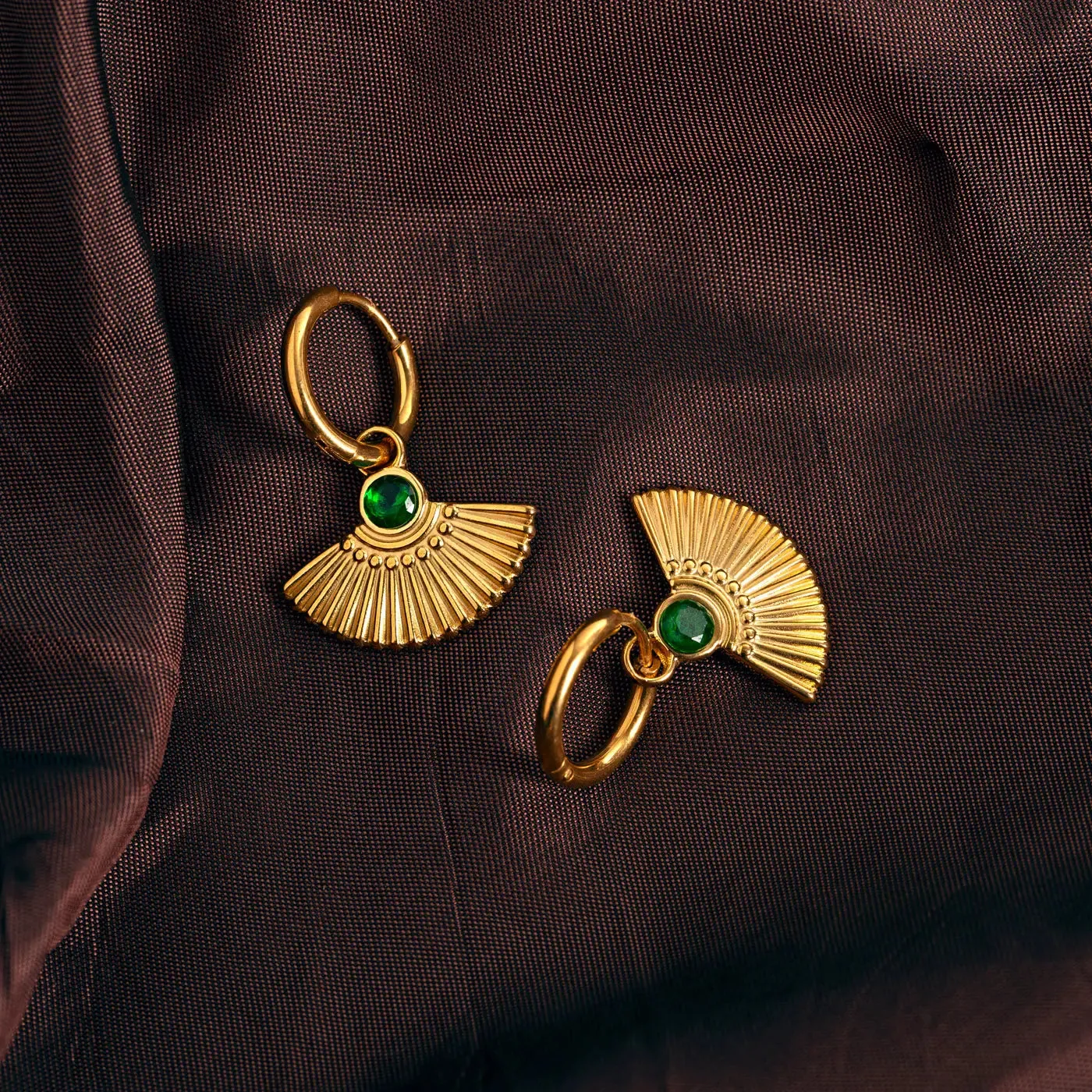 Adira - Green Fan Hoop Earrings Stainless Steel