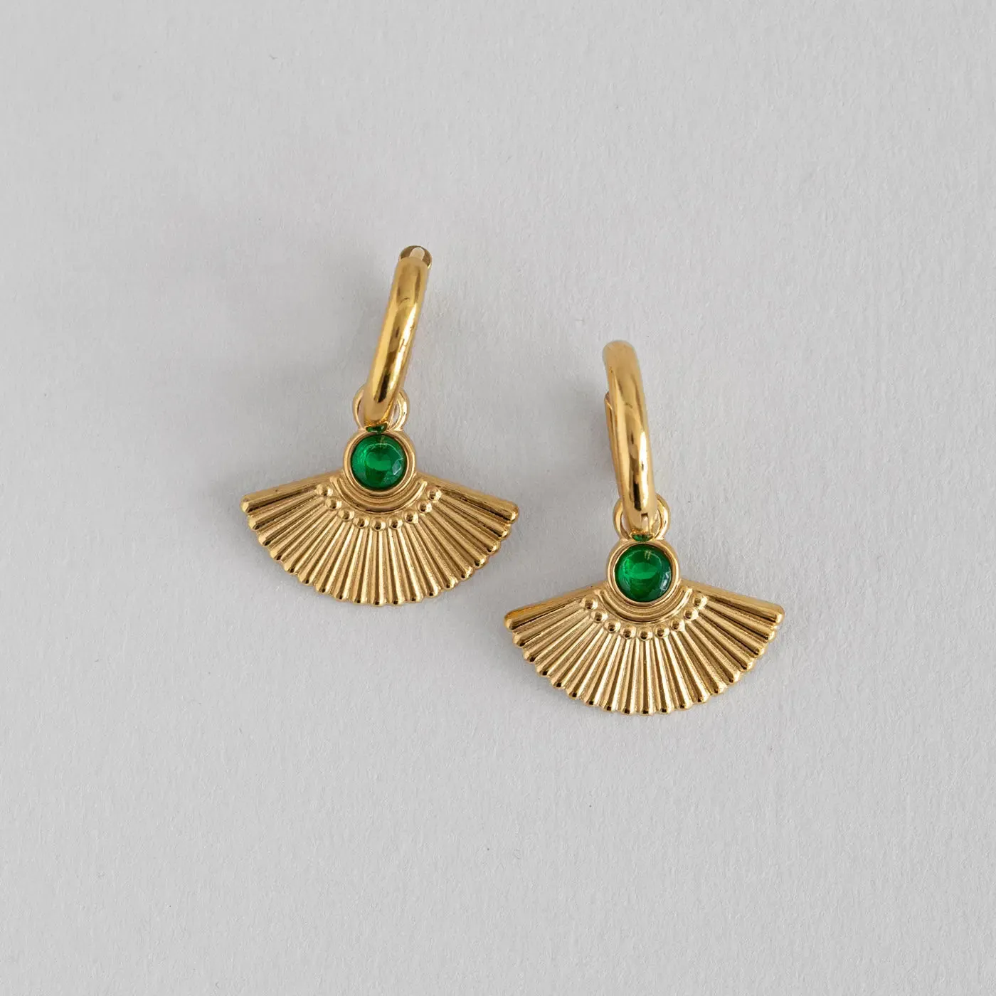 Adira - Green Fan Hoop Earrings Stainless Steel