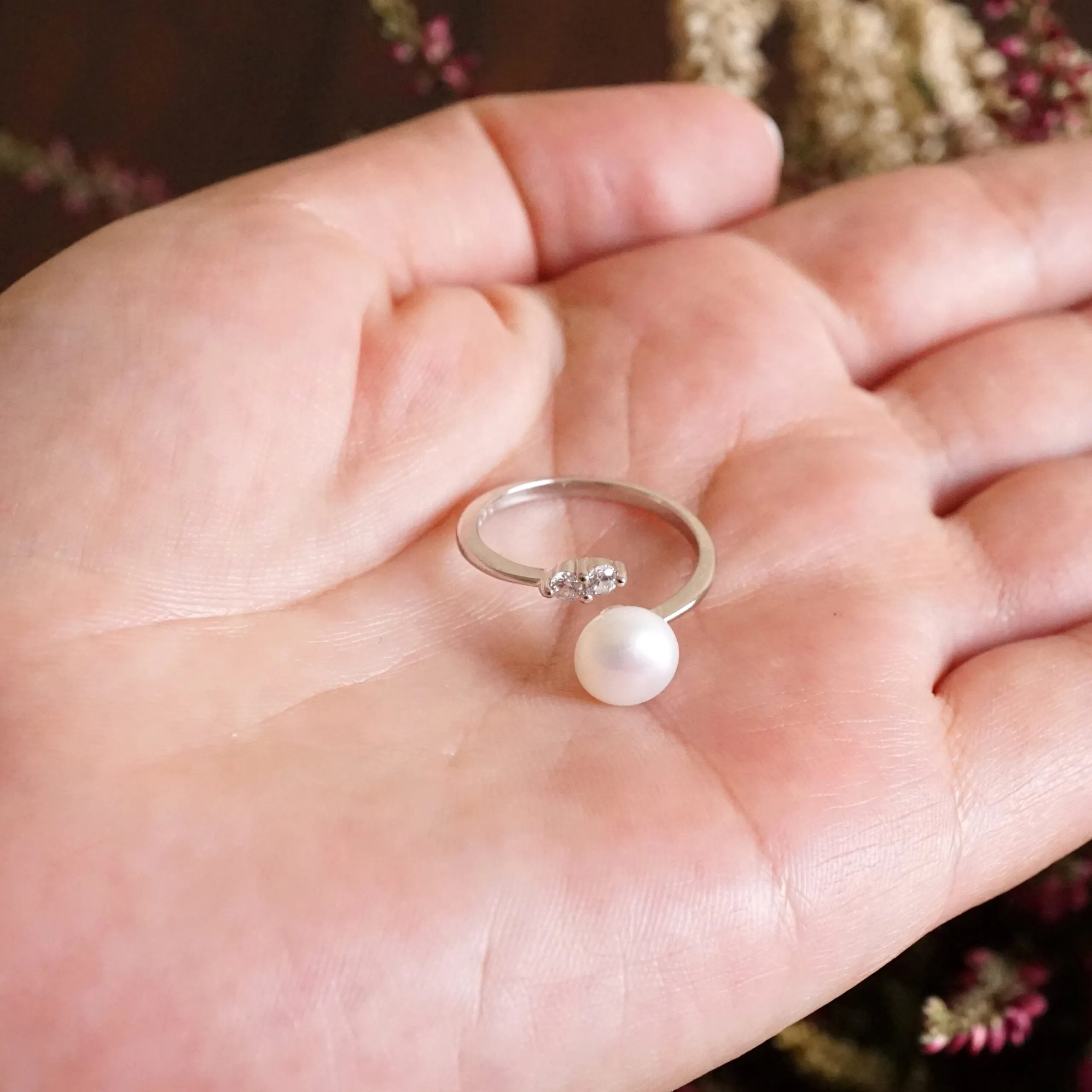Alice X - Fresh water white pearl and CZ ring
