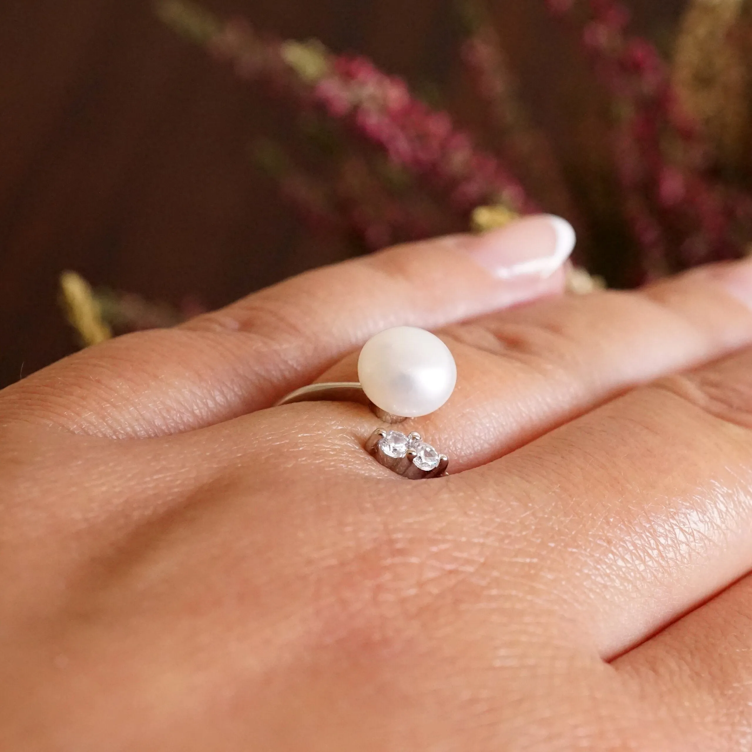 Alice X - Fresh water white pearl and CZ ring
