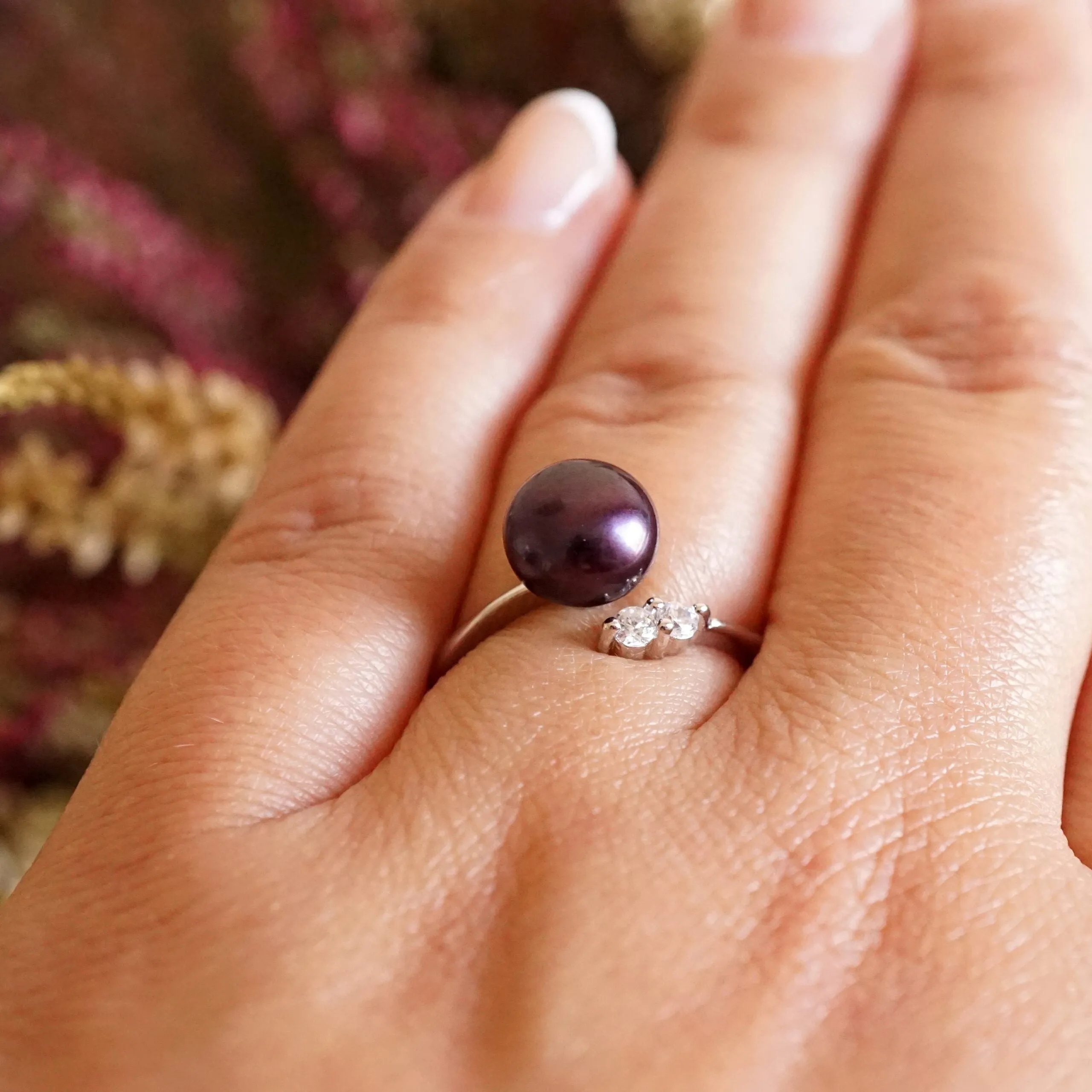 Alice X - Fresh water white pearl and CZ ring