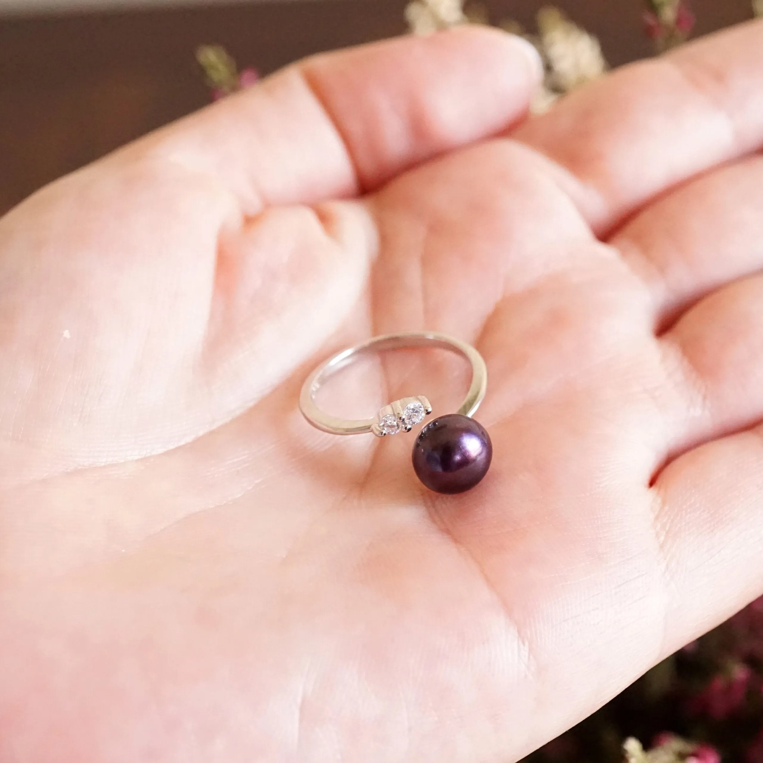 Alice X - Fresh water white pearl and CZ ring