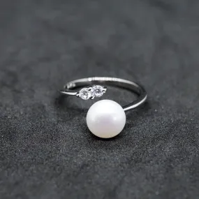 Alice X - Fresh water white pearl and CZ ring