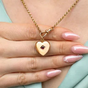 Antique 15ct Gold Garnet Puffy Heart Pendant