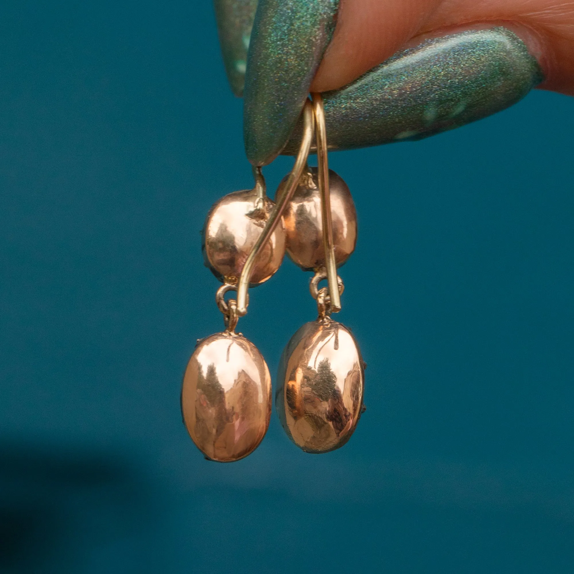 Antique 9ct Gold Flat-Cut Garnet Drop Earrings