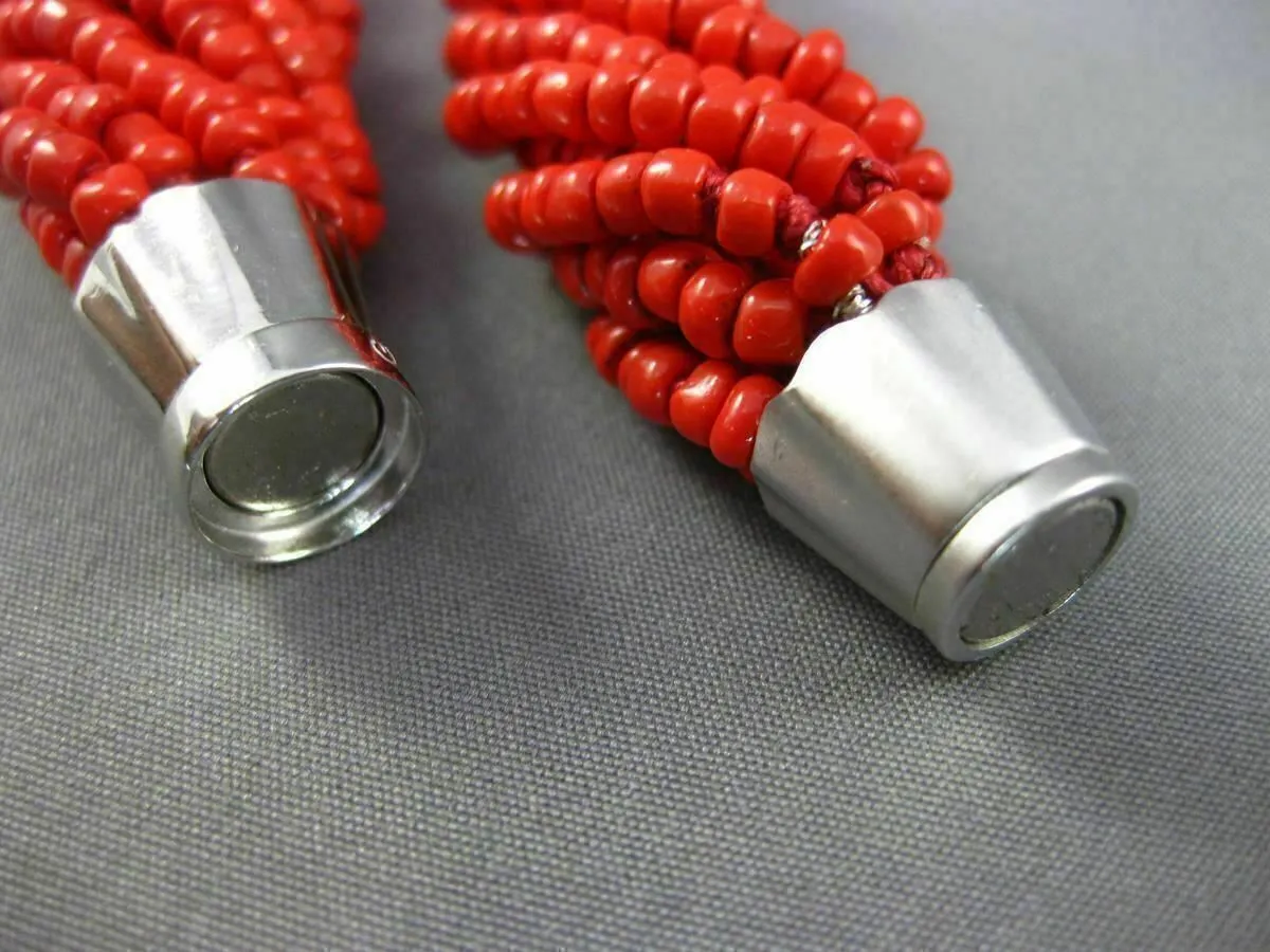 ANTIQUE AAA CORAL STAINLESS STEEL 3D MULTI STRAND BEADED BOW NECKLACE #25872