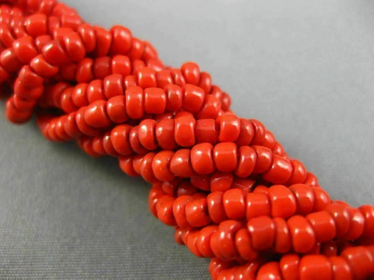ANTIQUE AAA CORAL STAINLESS STEEL 3D MULTI STRAND BEADED BOW NECKLACE #25872