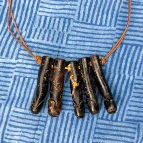 Antique Black Indonesian Coral Lingam / Palad Khik Necklace with Button Closure