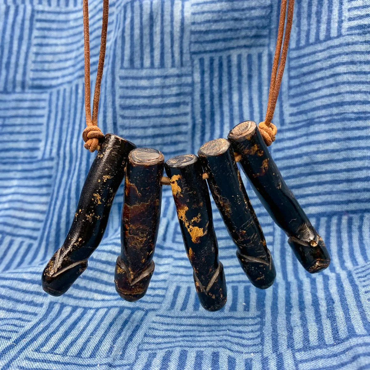 Antique Black Indonesian Coral Lingam / Palad Khik Necklace with Button Closure